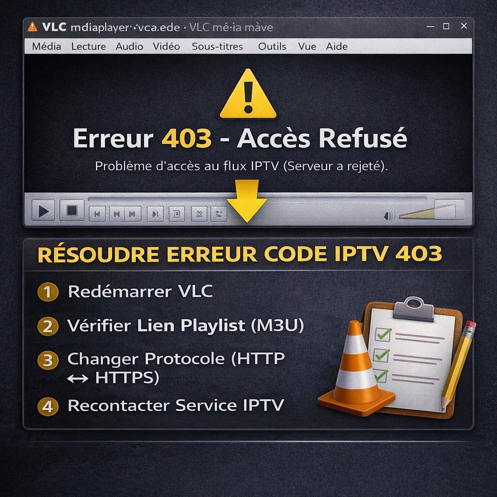 résoudre erreur code IPTV 403 après changement de playlist M3U