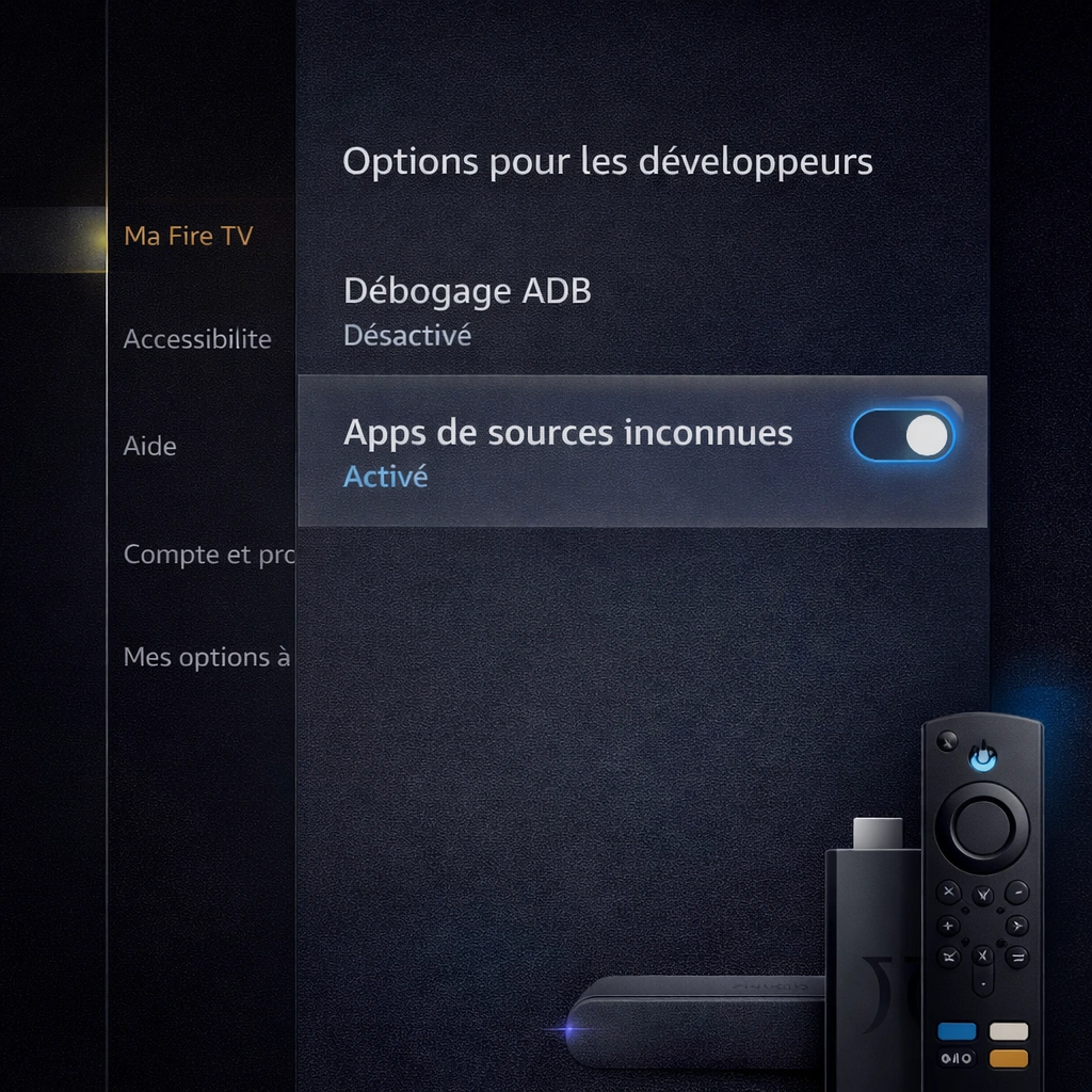 comment installer IPTV Smarters Pro sur Fire Stick activation sources inconnues options développeur