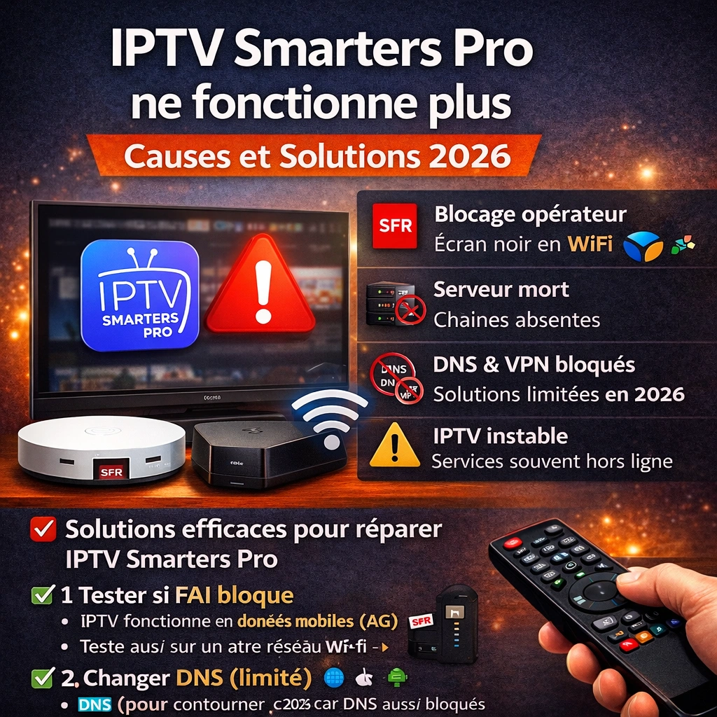 IPTV Smarters Pro ne fonctionne plus : causes et solutions 2026