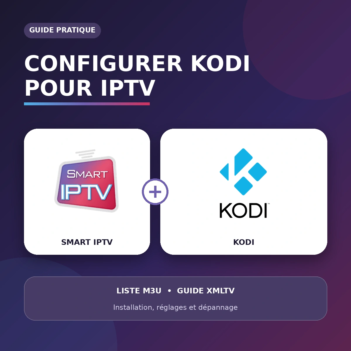 Comment configurer Kodi pour IPTV : logos Kodi et Smart IPTV, liste M3U, guide TV XMLTV, installation, réglages et dépannage.